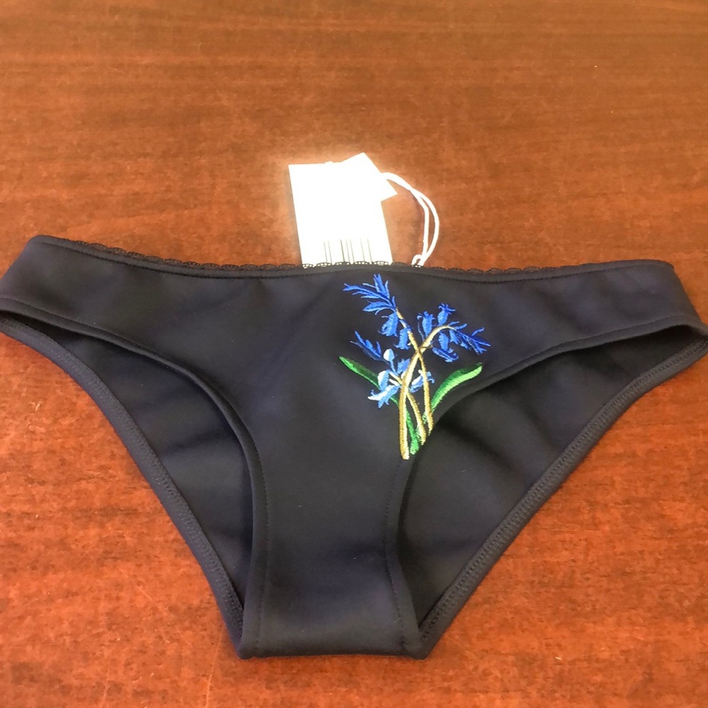 NWOT Stella McCartney Bikini Bottom, Navy Blue Botanical Embroidery Sky Captain